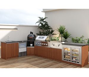 2026 Dorene L şekilli açık gaz ızgara Modern komple sistem mutfak ahşap renk açık mutfak ile Pizza fırını - Product Image 3