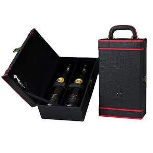 Wholesale luxury whisky box wine bottle liquor collection box display leather wine box with lock closure and wine set