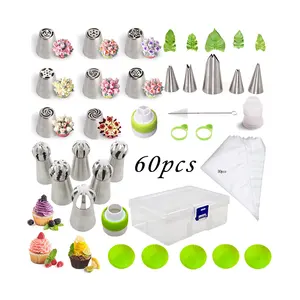 Kit d'accessoires de décoration de gâteaux en acier inoxydable, 60 pièces, jeu de buses de glaçage russe