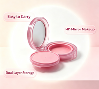 Kemasan Kosmetik ODM Custom ABS Transparan Pink dengan Cermin Terpasang, Tray Dalam yang Dapat Dilepas, untuk Blush, Highlighter, dan Bedak