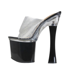 Mules à plateforme en PVC transparent avec strass personnalisés Xinzirain, talon aiguille <span class=keywords><strong>de</strong></span> 20 cm, chaussures <span class=keywords><strong>de</strong></span> pole dance, fabricant - Product Image 1