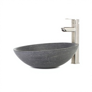 Lavabo Ovalado de Mármol Natural para Baño, Color Gris Oscuro Pulido, Lavabo de Encimera - Product Image 1