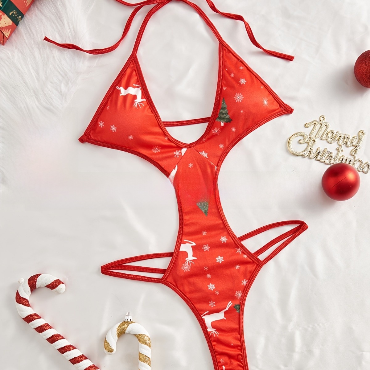 Shop Our Europe and U.S. Sexy Christmas Sika Deer Print Lingerie