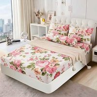 Parure de draps ajustés florale avec taies d'oreiller 100% microfibre brossée, taille personnalisée, 4 pièces, rose, pour chambre à coucher