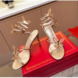 Sandales à talons aiguilles élégantes et polyvalentes pour femme, couleur unie, avec strass papillon et bride cheville, collection été 2026 - Product Image 4