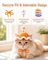 Chapeau pour animaux de compagnie au crochet fait main, adorable couvre-chef tricoté avec fleurs 3D, chapeau décoratif réglable pour chats et petits chiens, accessoires photo