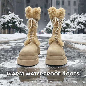 Bottes d'hiver pour femmes, bottes de neige à hauteur de genou, imperméables, plateforme, talon haut, bottes chaudes avec doublure en fourrure - Product Image 2