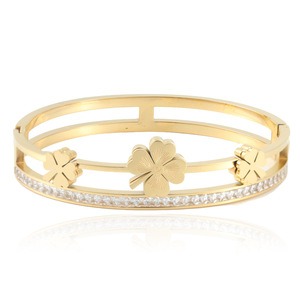 <b>Flower</b> Titanium Steel <b>Bracelet</b> Women's Stainless Steel Bangle Everyday Wear Channel Setting 13020 - Product Image 2