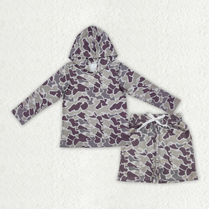 Không áp thuế - Liên hệ với chúng tôi - BLS0039 - Bộ đồ đôi anh em họ - Áo hoodie màu xám nâu rằn ri tay dài, quần short - Quần áo trẻ em thời trang - Product Image 3