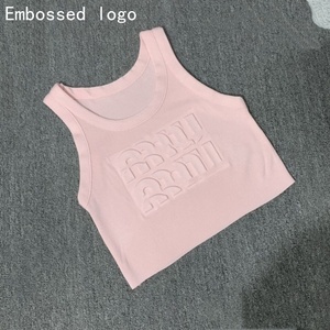 <strong>Ladies</strong> Girls Sexy Crop Ribbed <strong>Tank</strong> <strong>Top</strong> <strong>Top</strong> Quality 100% Cotton Embossed Letter Customization Slim Fit Knitted <strong>Tank</strong> <strong>Top</strong> Women - Product Image 1