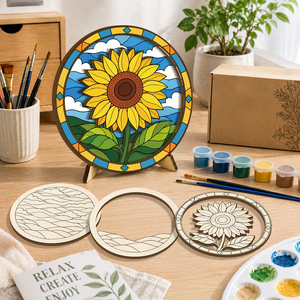 Set Artistico in Legno a Tre Strati Personalizzato OEM ODM, Kit di Pittura Girasole a Strati Tagliato al Laser, Set Decorativo da Parete all'Ingrosso - Product Image 4