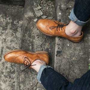 Zapatos Brogue Retro Británicos para Hombre - Zapatos de Cuero Casuales de Moda con Cordones y Punta Redonda - Product Image 1