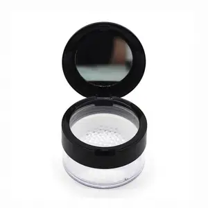 Empty Round Clear Plastic Loose Powder Case With Black Lid Transparent Makeup Powder Container With Sifter