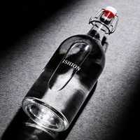 Bouteille de vin en verre de 300 ml, 500 ml, 1000 ml en gros, bouteille en verre transparente, bouteille de tequila, de vodka, de liqueur en verre avec bouchons à bascule