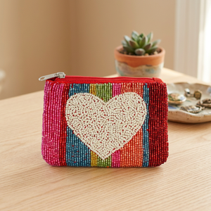 Monedero de Corazón con Cuentas Hecho a Mano, Mini Bolsa con Cremallera, Monedero Pequeño Bordado para Regalo de Fiesta - Product Image 4