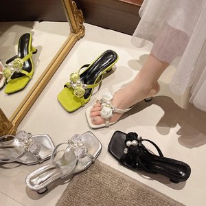 Offerta all'ingrosso di perle floreali impreziosite, da donna con <span class=keywords><strong>tacco</strong></span> colorato a punta quadrata tacchi per le signore - Product Image 1