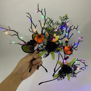 Christmas Deer Antler Flowers Halloween <strong>Pumpkin</strong> Headdress Ghost Skull <strong>Headband</strong> for Cosplay Festival Hair Decoration - Product Image 2