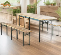 Ensemble table et banc pliables en bois de sapin massif avec support métallique renforcé pour l'extérieur, le jardin, la terrasse, le restaurant