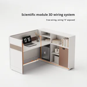 Estación de trabajo moderna para empleados de oficina, asiento de tarjeta de personal en forma de cruz, cuatro sillas de escritorio con pantalla <span class=keywords><strong>financiera</strong></span> Doble - Product Image 5
