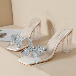 S0169Y Sandales à bout ouvert à la mode Forage sexy S'inclinant Talon en cristal transparent Tempérament à talons hauts - Product Image 5