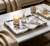 Plateau de rangement et de service en marbre Calacatta Viola poli, pierre naturelle de luxe, pour bijoux, salle de bain, coiffeuse, maison, hôtel, décoration de table