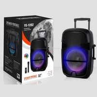 YE-1202 Speaker Portabel Nirkabel 12/15 inci dengan Subwoofer Ganda Bass Berat, Radio FM, Lampu, EQ, Suara Keras