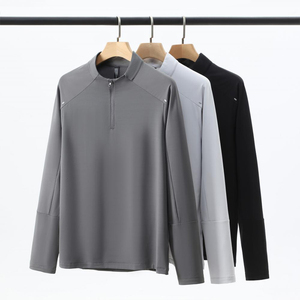 Venta al por mayor Casual hombres transpirable manga larga 1/4 cremallera deportes gimnasio camiseta atlética deporte camisetas entrenamiento para hombres - Product Image 4