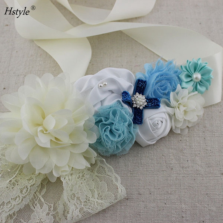 Maternity Sash Mom to Be Floral Sash Pearl Flower Chiffon Belt display picture 1