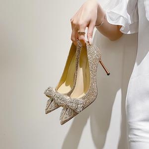 Delle donne di Alta <span class=keywords><strong>Scarpe</strong></span> Tacchi Superficiale Bocca Punta A Punta di Scintillio Lucido Paillettes Sexy del Locale Notturno Tacchi A Spillo <span class=keywords><strong>Scarpe</strong></span> Abito Da Sposa Della Ragazza P - Product Image 2