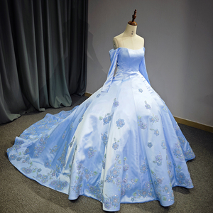 Jancember 6705 Vintage bleu soirée fleur Vestidos De Noche robes élégantes avec manche - Product Image 3