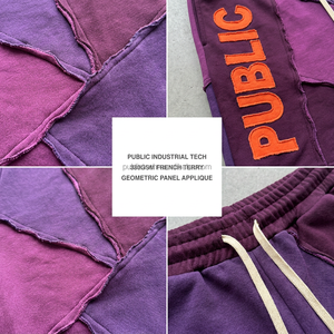 Custom Street Wear Vintage Color Blocking Men's <b>Shorts</b> OEM Casual Applique Patch Embroidery With Drawstring Acid Wash <b>Shorts</b> Men - Product Image 2