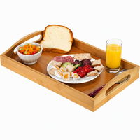 Plateau en bois personnalisé pour fêtes ou repas au lit, plateau de service en bambou - plateau en bois avec poignées, idéal pour les dîners, les plateaux à thé