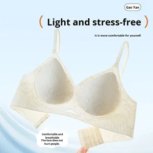 Soutien-gorge d'été sans couture de haute qualité pour femme, léger, respirant, tricoté, sans armatures, uni, bonnet 3/4, anti-affaissement, en dentelle, pour petites poitrines - Product Image 3