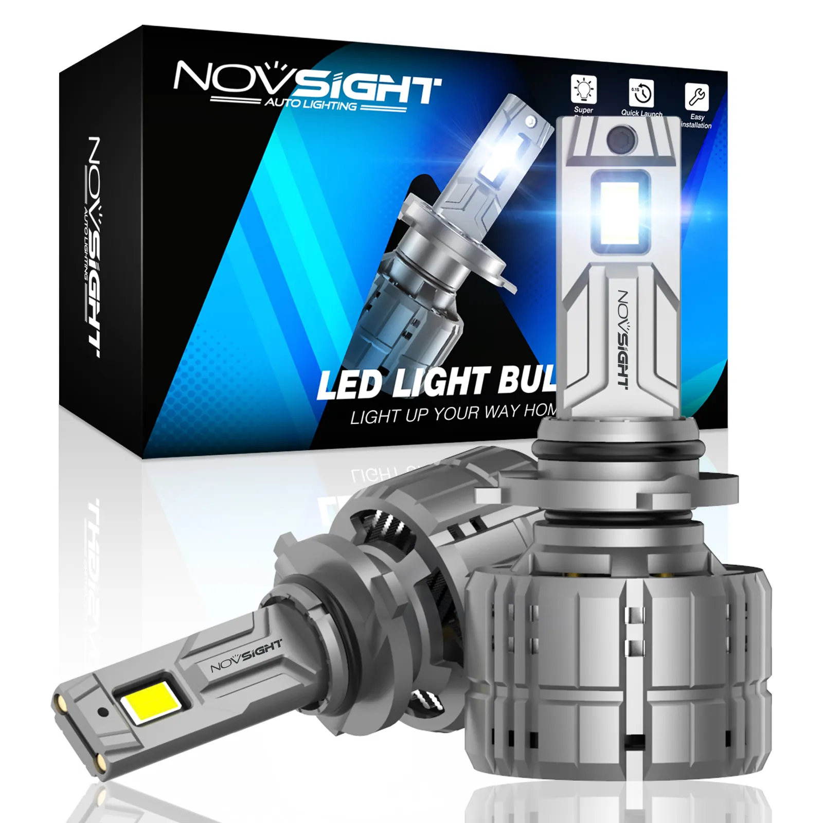 NovsightN60最も明るいLEDヘッドライト40000LM200Wハイ/ロービームH10ホワイトLED電球9005 9006 H7 H11 H4オートバイ車用