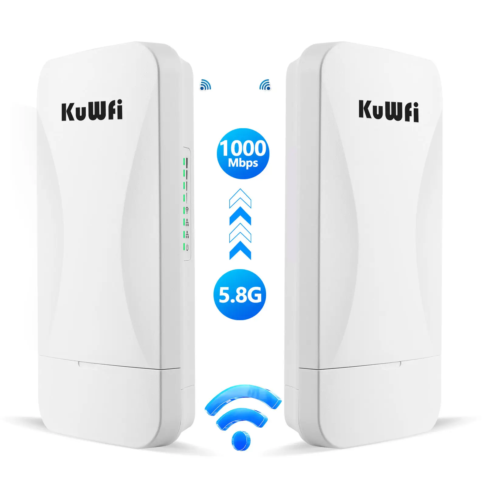 KuWFi 장거리 와이파이 익스텐더 듀얼 기가비트 이더넷 포트 5.8G 5km 900mbps 와이파이 포인트 포인트 무선 cpe 브리지 아웃도어