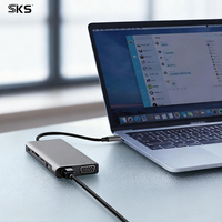 Hub USB-C 10-en-1 en aluminium avec ports Ethernet RJ45, VGA, 4 ports USB 3.0 à charge rapide, station d'extension pour ordinateur portable, tablette, imprimante et iOS