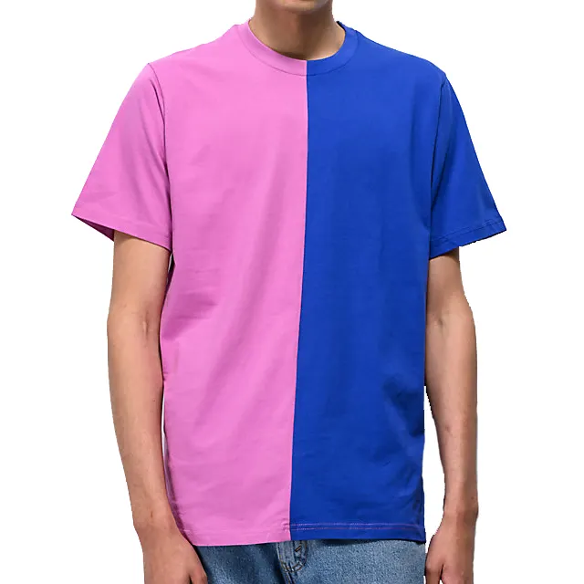 T-shirt tressé de deux couleurs pour femmes, coupe et couture, bloc de couleurs, deux tons