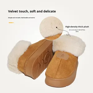 <span class=keywords><strong>Chaussons</strong></span> en daim pour femmes, doublure en peluche chaude, semelle épaisse, antidérapants, pour l'extérieur, chaussures <span class=keywords><strong>d</strong></span>'<span class=keywords><strong>intérieur</strong></span> avec col en fourrure - Product Image 3