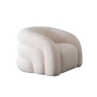 Fauteuil pivotant de style européen en tissu polaire d'agneau ivoire avec dossier en forme de baril incurvé