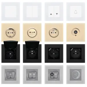 FIKO Interrupteurs et prises murales standard UE Panneau en verre trempé avec interrupteur d'alimentation européen USB/Type-c et prises pour la maison