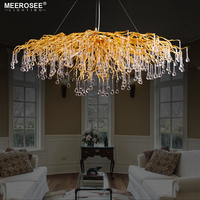 MEEROSEE Cristal Pendentif Lumière Moderne Populaire Or G9 Cristal Rectangle suspension Lustre pour Restaurant Hôtel Projet MD8027