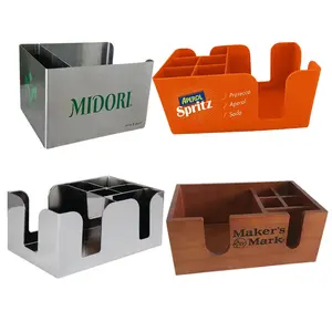 Gepersonaliseerde Kleur Geschilderd Logo Aangepaste Bar Caddy Houten Plastic Metalen Servet Caddy