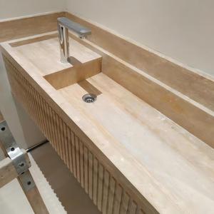 Lavabo de Pared de Travertino Natural, Lavabo de Baño de Una Pieza Personalizado de Alta Gama para Hoteles y Villas - Product Image 5