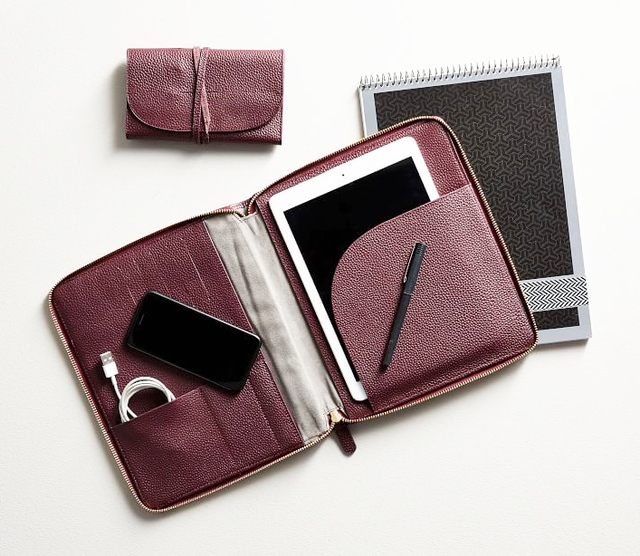 High Quality Zipper Document Portfolio Soft Leather Tablet case Tech Folio Travel Organizer Bag for ipad