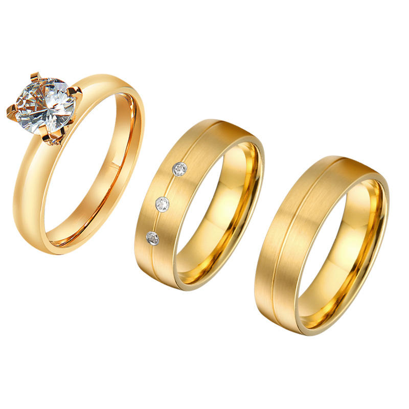 24 Carat Gold Plated Big Cz Diamond Ring love Couple Wedding Engagement  Rings Sets Bague En or Bijoux Femme Joyas Anillos Oro
