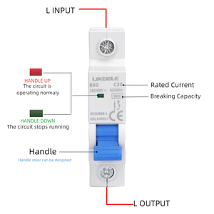 MCB C ประเภท1P ขั้วเดี่ยว230V ทองแดงขนาดเล็กตัดวงจร6kA ความสามารถในการทำลาย <span class=keywords><strong>DZ47</strong></span>-63 C45 1P รางยึด - Product Image 2