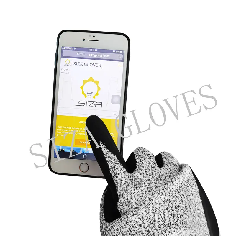 Foam Nitrile Coating HPPE cut resistant Touch Screen Gloves Telefingers safety work gloves