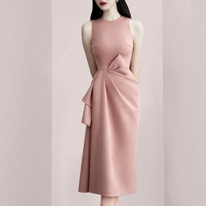Alta calidad 2020 ropa mujeres vestidos temperamento señora o-cuello sin mangas Bow <span class=keywords><strong>vestido</strong></span> <span class=keywords><strong>Midi</strong></span> Delgado - Product Image 4