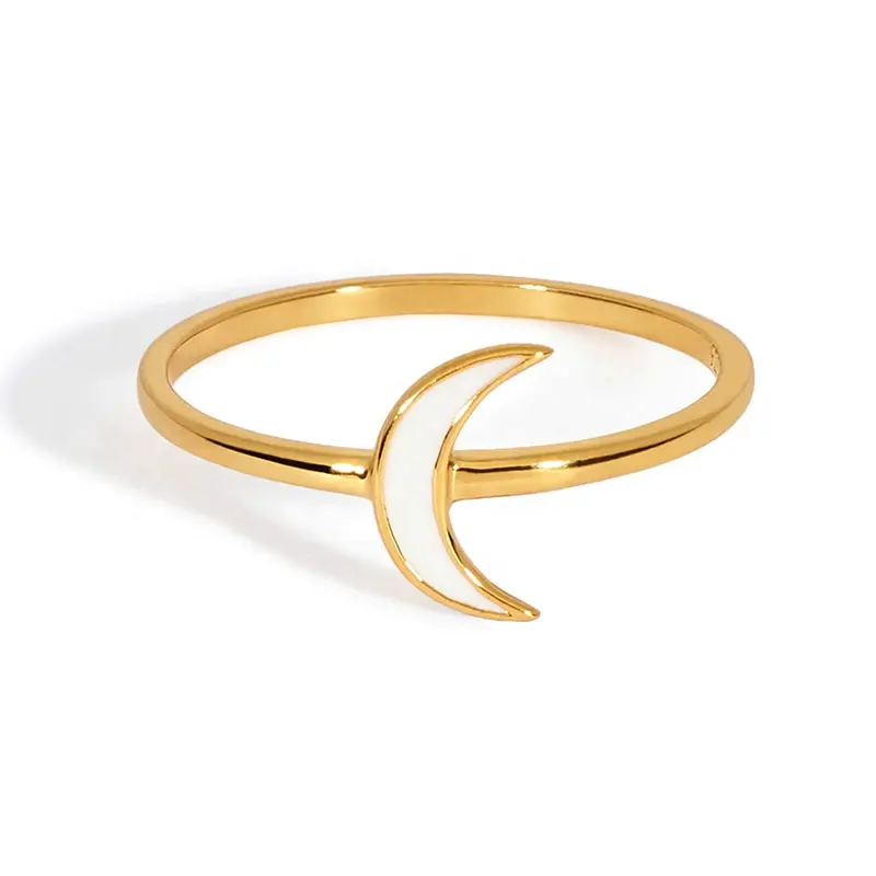 Milskye gifts cute new style jewelry 18k gold plated 925 sterling silver white enamel moon ring