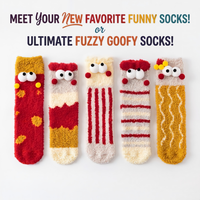 Chaussettes d'intérieur personnalisées, amusantes, moches et mignonnes, avec yeux 3D, en polaire corail pelucheuse, thermiques, pour l'hiver, OEM ODM, vente en gros, nouveauté